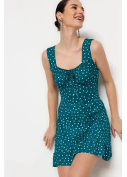  Collection Petrol Polka Dot Printed Square Neck Flounce A-Line Mini Knitted Dress TWOSS23EL00348