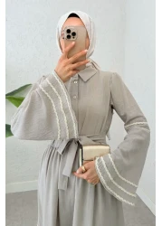 Salih Çelebi فستان بحزام على شكل كم إسباني 2035 - حجر داكن