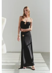  Collection Limited Edition Black Bodysitting Accessory Detailed Knitted Long Skirt Tprss25Et00004