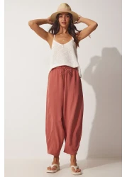 Happiness İstanbul بنطلون شالوار من الكتان والفيسكوز بجيب وردي مغبر للسيدات CV00001