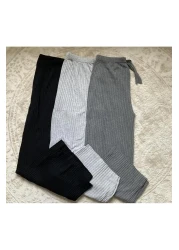 ipek collection 3 قطع أسود - رمادي - بنطلون نسائي مضلع وبدلة رياضية، بيجامة ملابس منزلية غير رسمية