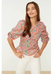  Collection Ecru Balloon Sleeve Floral Print Crop Woven Blouse Twoss22Bz0193