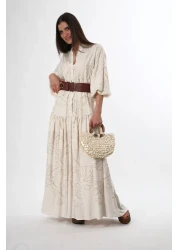 ABBRA فستان نسائي فضفاض بياقة القاضي وأكمام بالونية