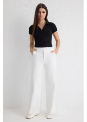  Collection White Button Detailed High Waist Wide Leg Jeans Twoss25Je00183