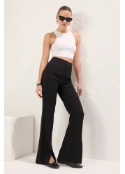  Collection Black Flare Woven Fabric Trousers with Spanish Leg Slit - Twoaw22Pl0046