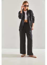 Bianco Lucci Women's Elastic Waist Trousers Bottom and Top Set