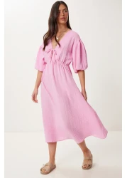 Lovelyİstanbul فستان موسلين شفاف خفيف وردي Lkb0014