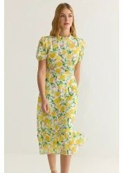  Collection Yellow Floral Ruffles Midi Woven Dress Twoss20El0894