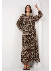 Bigdart 2423 Model Authentic Patterned Brown Dress