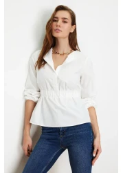  Collection Ecru Front Buttoned Woven Blouse TWOSS24BZ00171