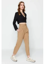  Collection Mink Carrot High Waist Polyviscose Woven Fabric Pants Twoss22Pl0280