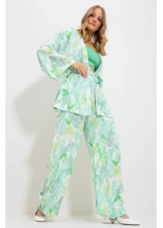 Trend Alaçatı Stili Women's Green Kimono Jacket And Palazzo Pants Set Alc-X11750
