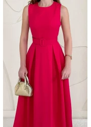 Elbee Fashion Woman Fuchsia Halter Neck Flared Dress