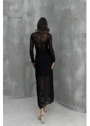 leyla sanat sanata yeni bir bakış açısı ليلى آرت آرت وجهة نظر جديدة فستان من التول مع تفاصيل الدانتيل اللوزي 2659-8