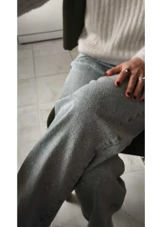 MADAMMERY Shiny Stone Palazzo Light Blue Jean Equivalent