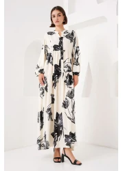 Bigdart 2423 Model Authentic Patterned Dress - D. Cream