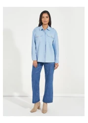 Styli قميص كبير الحجم من قماش التويل مع جيوب ذات غطاء