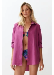  Collection قميص شاطئ منسوج باللون البرقوق TBESS22GO0664