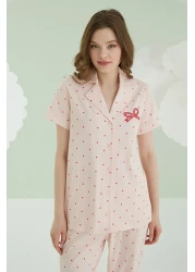 Nbb بدلة بيجامة نسائية من القطن 100%، منقط باللون الأحمر