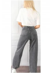 DRC trend بنطلون بالازو جينز كاجوال عالي الخصر من الليكرا المدخن