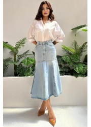 ZAROLİ تنورة نسائية طويلة من قماش الدنيم بطول طويل