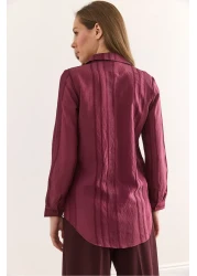 Olalook قميص نسائي بتفاصيل مخططة هندسية باللون العنابي GML-19001335