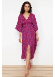  Collection Fuchsia Floral Print A-line Double-breasted Collar Midi Woven Dress TWOSS24EL00913
