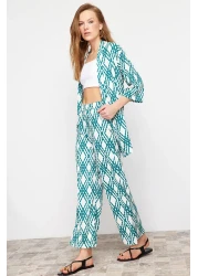  Collection Green Printed Comfortable Cut Stretchy Kimono Knitted Top and Bottom Set TWOSS24AU00103