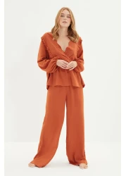  Collection Cinnamon Flower Embroidered Frilly Viscose Woven Pajamas Set Thmaw22Pt0293