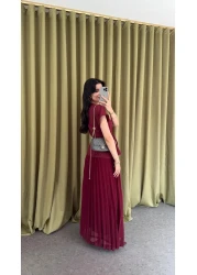 HAZELANNA Pleated Burgundy Vest-Skirt Suit