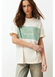  Collection Stone 100% Cotton Color Blocked City Printed Oversize/Wide Cut Knitted T-Shirt TWOSS24TS00079