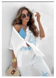 Butik Şenel Palm Printed Linen Shirt Pants Set