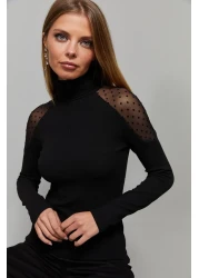 Cool & Sexy Women's Black Polka Dot Tulle Blouse EY1098
