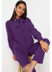  Modest مجموعة علوية وسفلية منسوجة بتفاصيل عين الطائر الأرجواني TCTSS24US00054