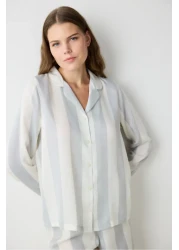 Penti Aria Satin Gray Multicolor Shirt Pants Pajamas Set