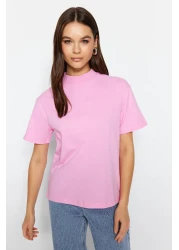  Collection Pink-White 2-Pack 100% Cotton Basic Stand-Up Collar Knitted T-Shirt TWOSS20TS1500