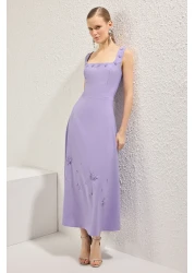  Collection فستان سهرة متوسط ​​الطول، أرجواني على شكل حرف A وبدلة TPRSS25EL00173 صديقة للعمل