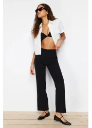  Collection بنطال قماش أسود مطوي بأرجل واسعة - TWOSS21PL0155