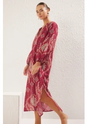  Collection Ethnic Print Maxi Woven 100% Cotton Balloon Sleeve Beach Dress Tbess25El00019