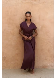 BOHEMAİ Fiametta Shabby Burgundy Linen Vest Skirt Suit