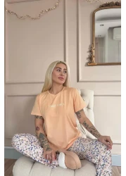 Pijamaevi Peach Good Times Patterned Short-Sleeve Knitted Women's Pajamas Set