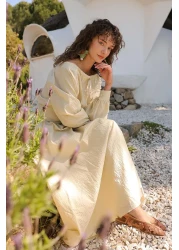 Olcay Blouse Skirt Double Set with Corsage Detail Lemon Mold 9327-Tk