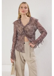  Collection Snake Print See-Through Tie-Detailed Chiffon Blouse - Twoss25Bz00427