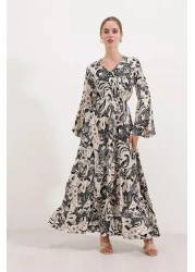 Bigdart 2454 Patterned Long Dress - Black