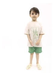 BALKABAĞI Elephant Stone Color T-shirt Green Muslin Shorts Set TYE0031