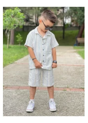 Uslukids Boy's Cotton Striped Bottom-Top Set