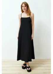  Collection Black A-Line Texture Maxi Dress - Adjustable Strap, Wrap Detail TWOSS24EL00060
