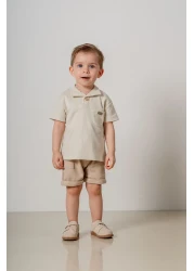 bombe Baby Kids Beige Cotton Shorts 2-Piece Comfortable Set Trend Fashion Bottom Top Set