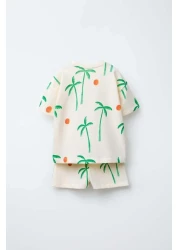 Magu طقم تي شيرت وشورت قصير من القطن للأطفال من الجنسين