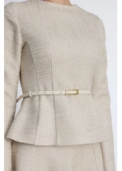 Manuka Beige Tuvit Blouse - Peplum Detailed